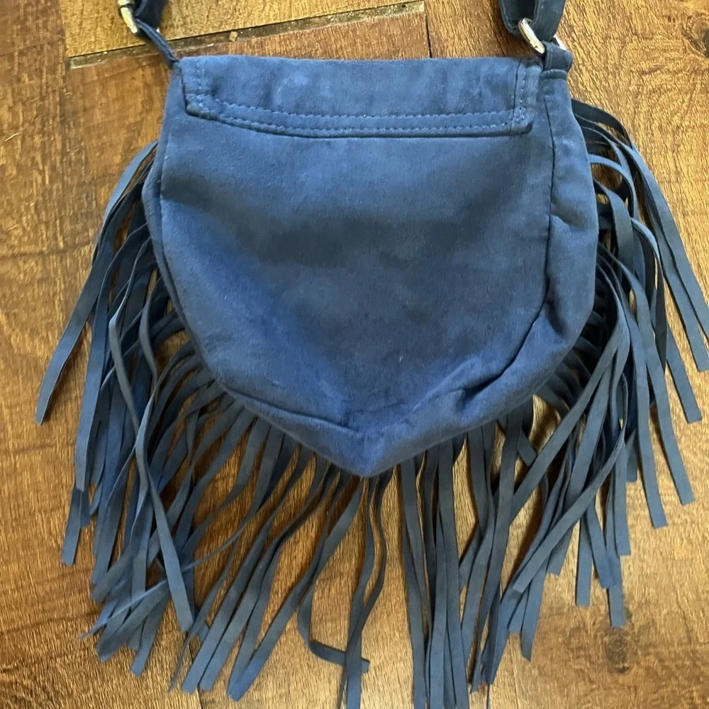 Justice girls faux suede purse with fringe sparkly A initial